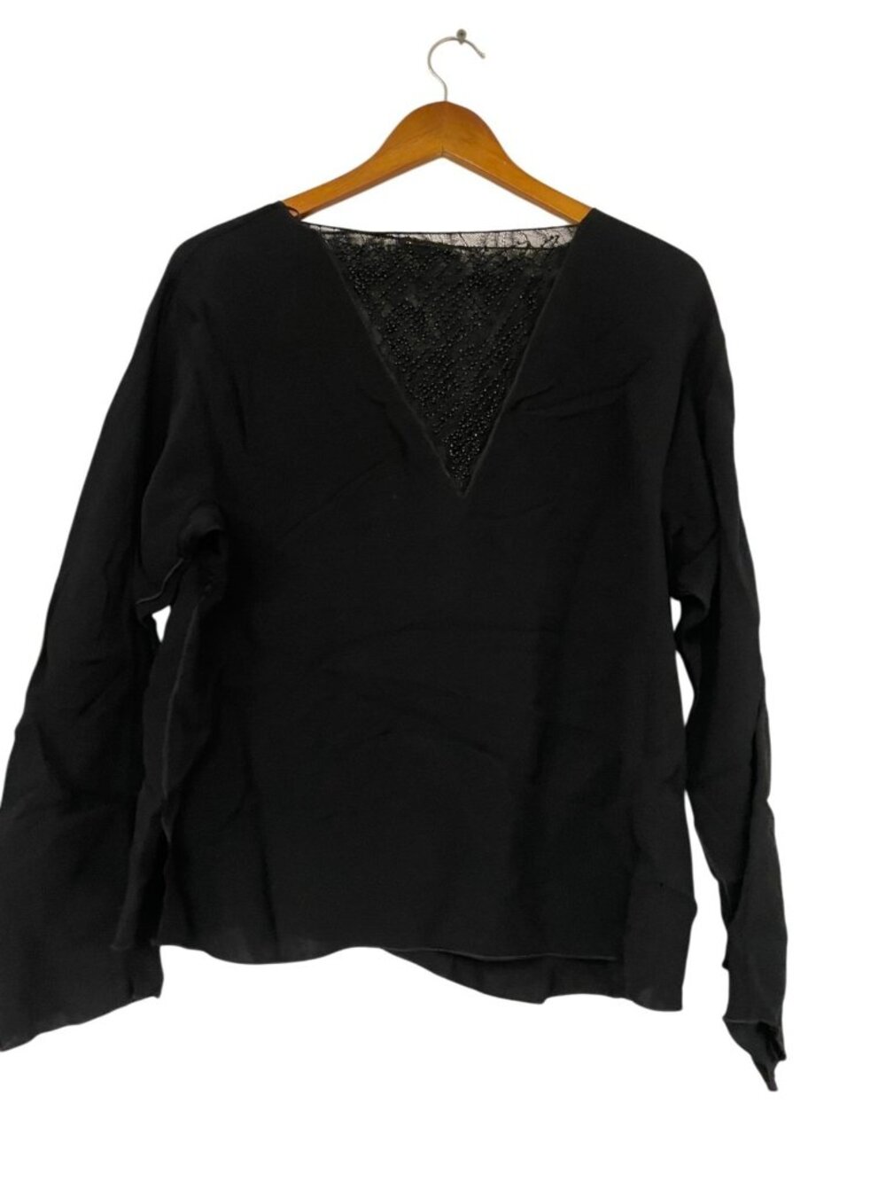 Massimo Dutti Womens Beaded Blouse XS Black Sheer Lace Inset 5186/780 NWT - Picture 2 of 9